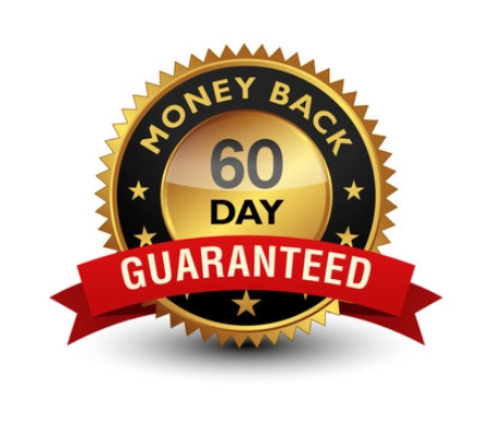 Official 60-day 100 percent satisfaction money-back guarantee seal ensuring comprehensive customer purchasing protection and reimbursement security.